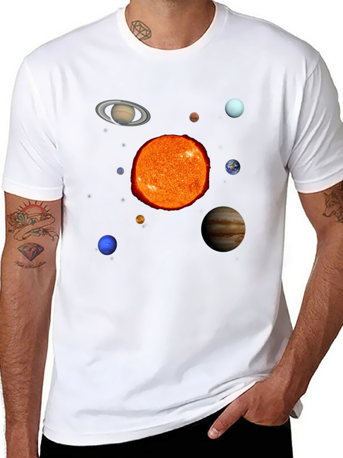 Solar System Planets Graphic Print Black T-Shirt