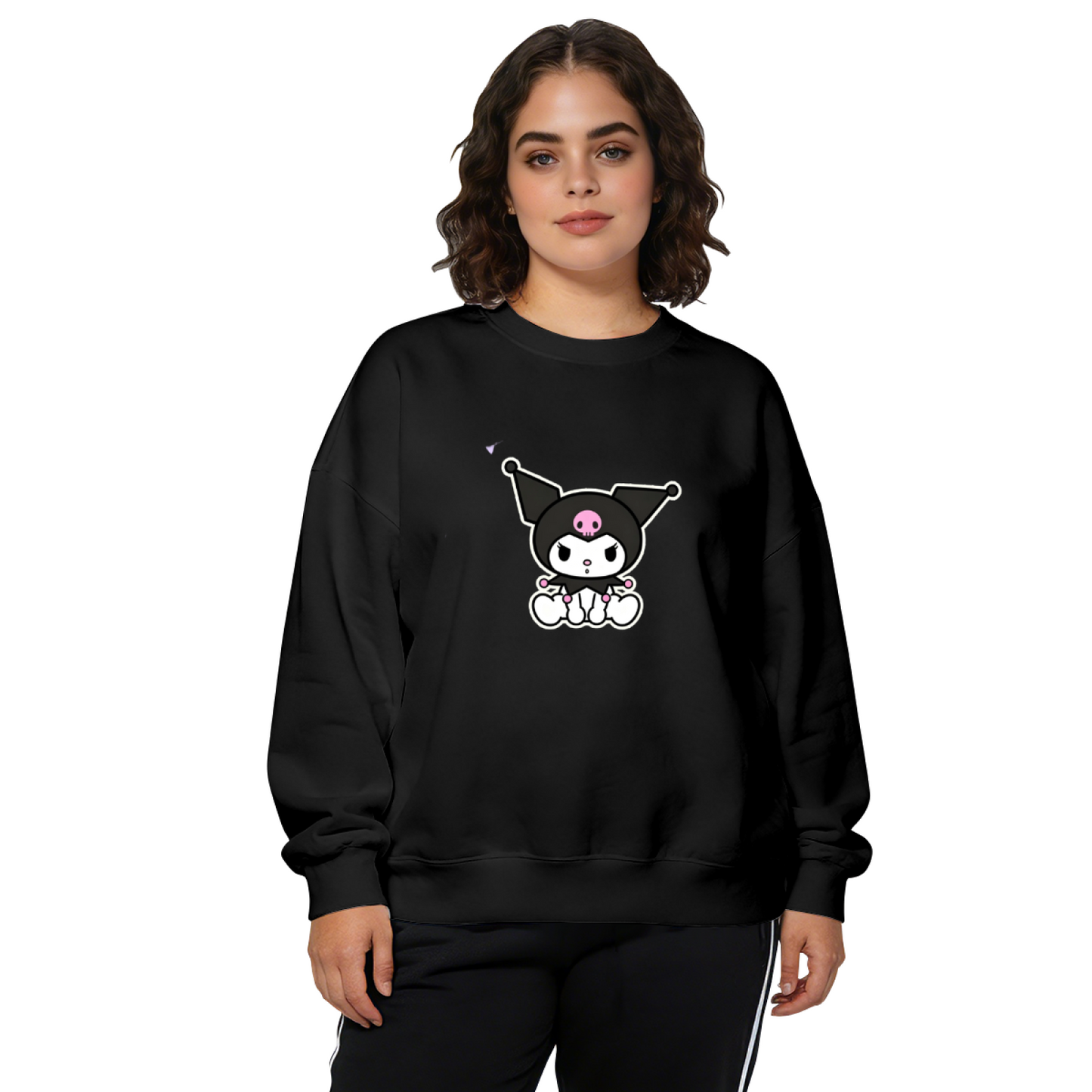 Simple Sitting Kuromi Minimal Cartoon Crewneck Sweatshirt
