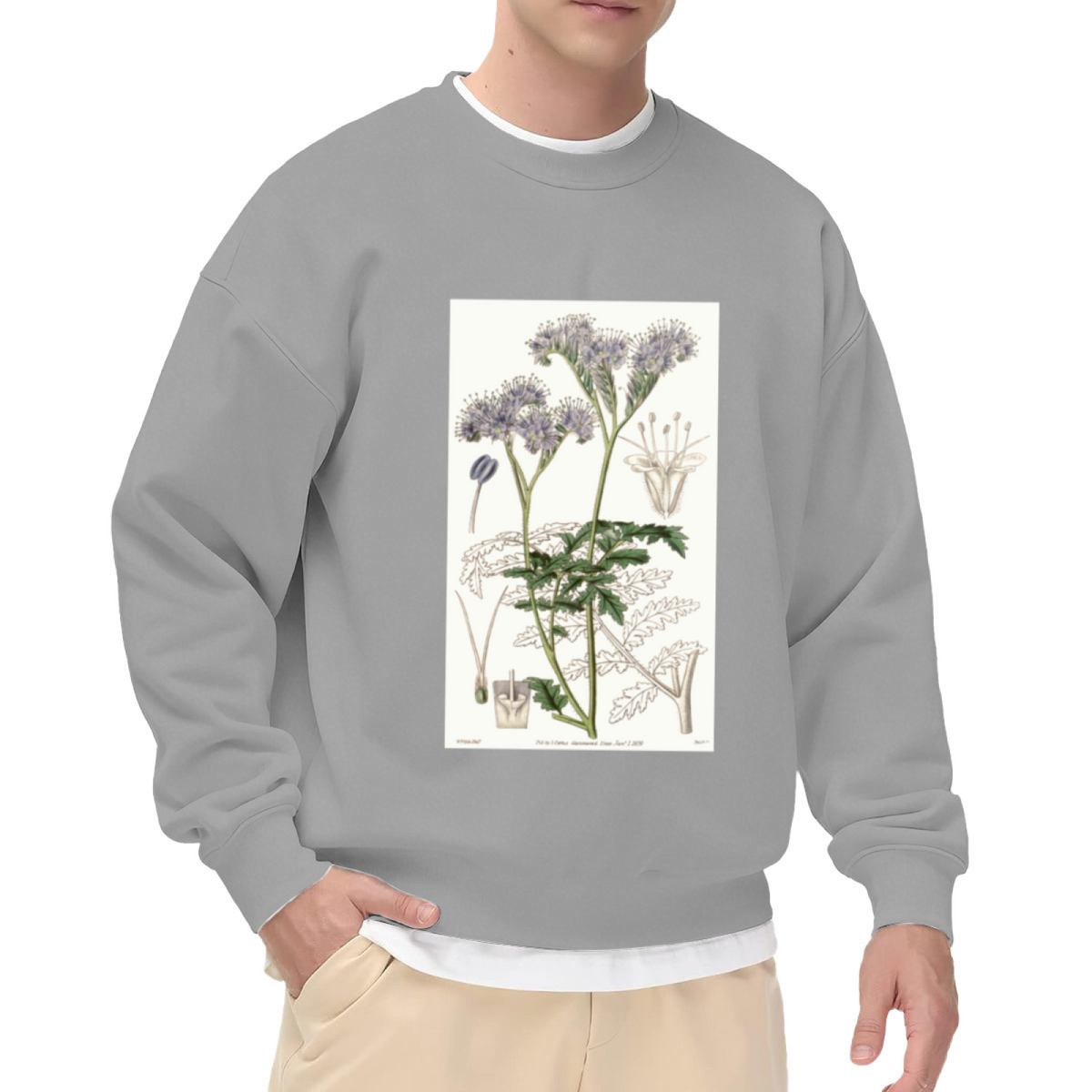 Vintage Botanical Illustration Sweatshirt | Hand-Drawn Wildflower Plant Diagram Crewneck, Retro Botanical Art Pullover Top, Plant Lover Gift