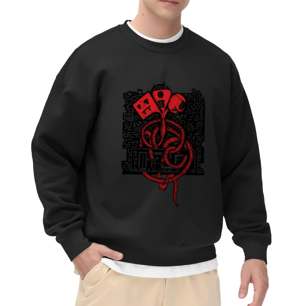 Red Tentacle Monster Graffiti Crewneck Sweatshirt | Urban Street Art Creature Graphic Pullover, Edgy Gift Top