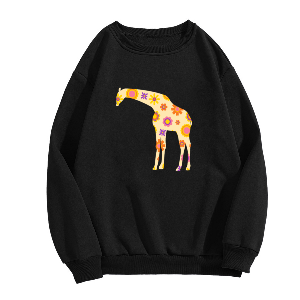 Floral Giraffe Silhouette Crewneck Sweatshirt, Retro Flower Pattern Pullover, Hippie Animal Gift