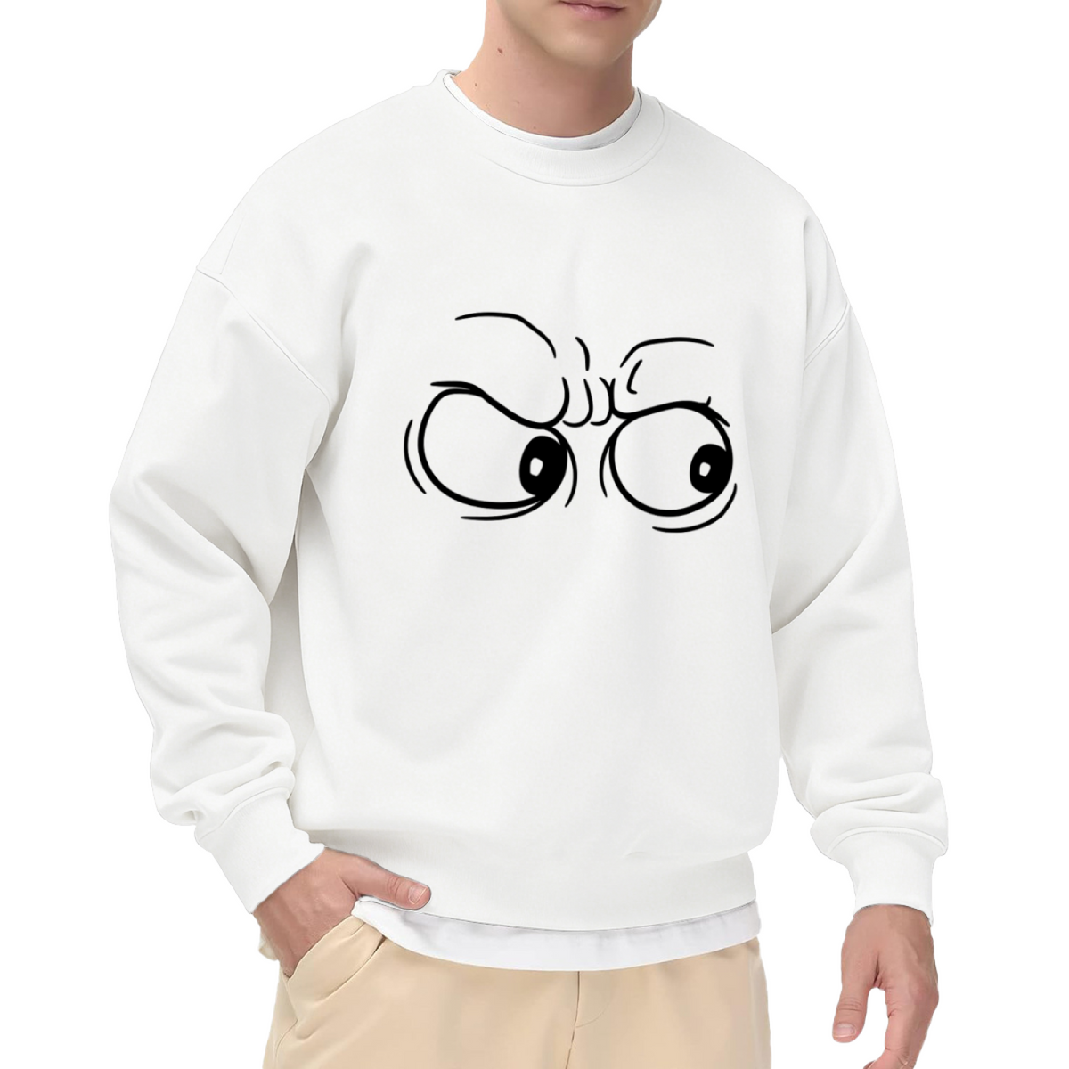 Side Eye Cartoon Eyes Crewneck Sweatshirt | Funny Grumpy Judging Face Graphic Pullover, Sarcastic Gift Top