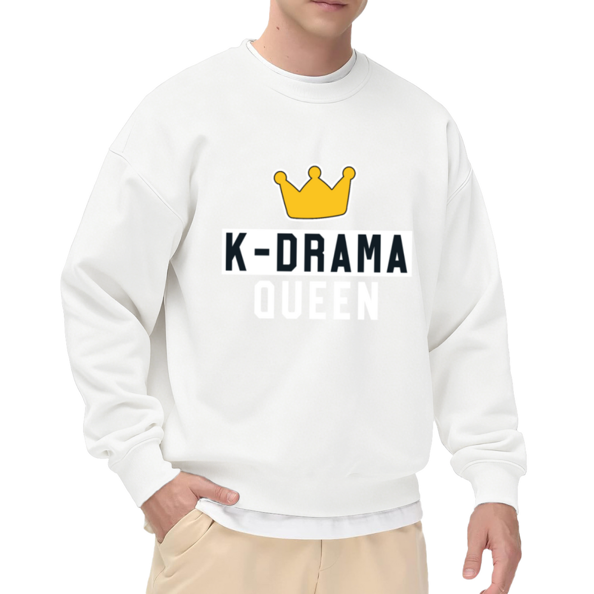 K-Drama Queen Crewneck Sweatshirt with Crown Graphic for Korean Drama Lovers