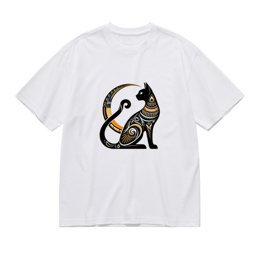 Ornate Egyptian Bastet Black Cat Golden Crescent Moon Art Tee