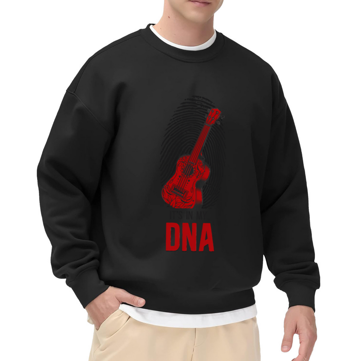 It's In My DNA Guitar Fingerprint Music Crewneck Sweatshirt | Rock Guitarist Passion Pullover, Musician Gift