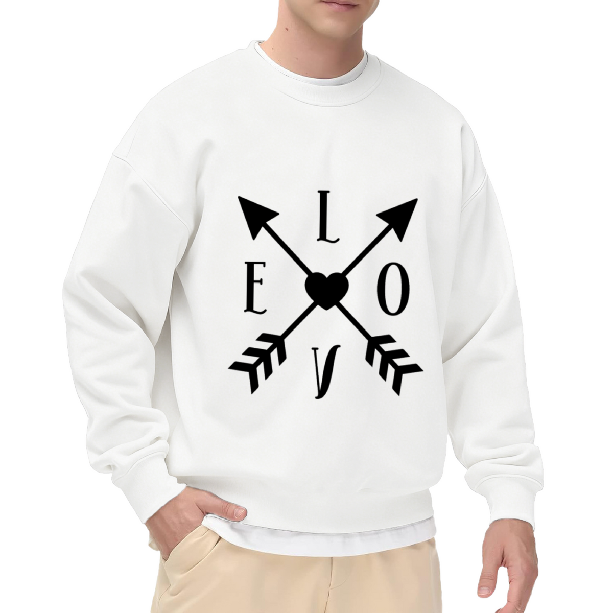 Love Crossed Arrows Heart Crewneck Sweatshirt | Minimalist Romantic Letter Graphic Pullover, Valentine's Day Gift