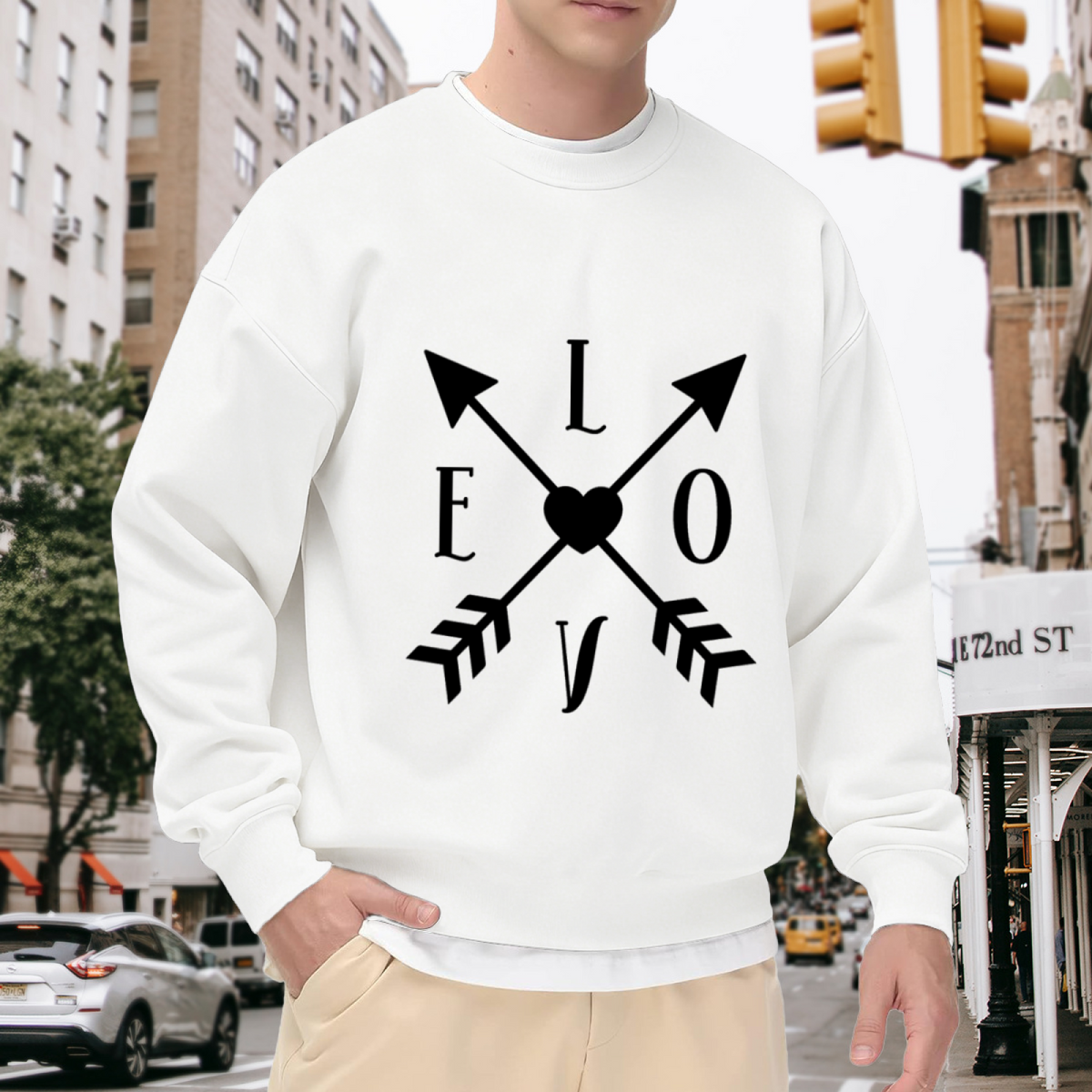 Love Crossed Arrows Heart Crewneck Sweatshirt | Minimalist Romantic Letter Graphic Pullover, Valentine's Day Gift