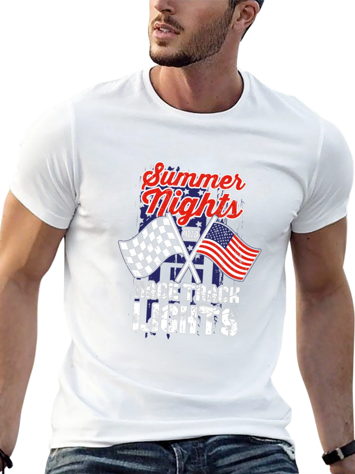 Summer Nights Race Track Lights Graphic Tee