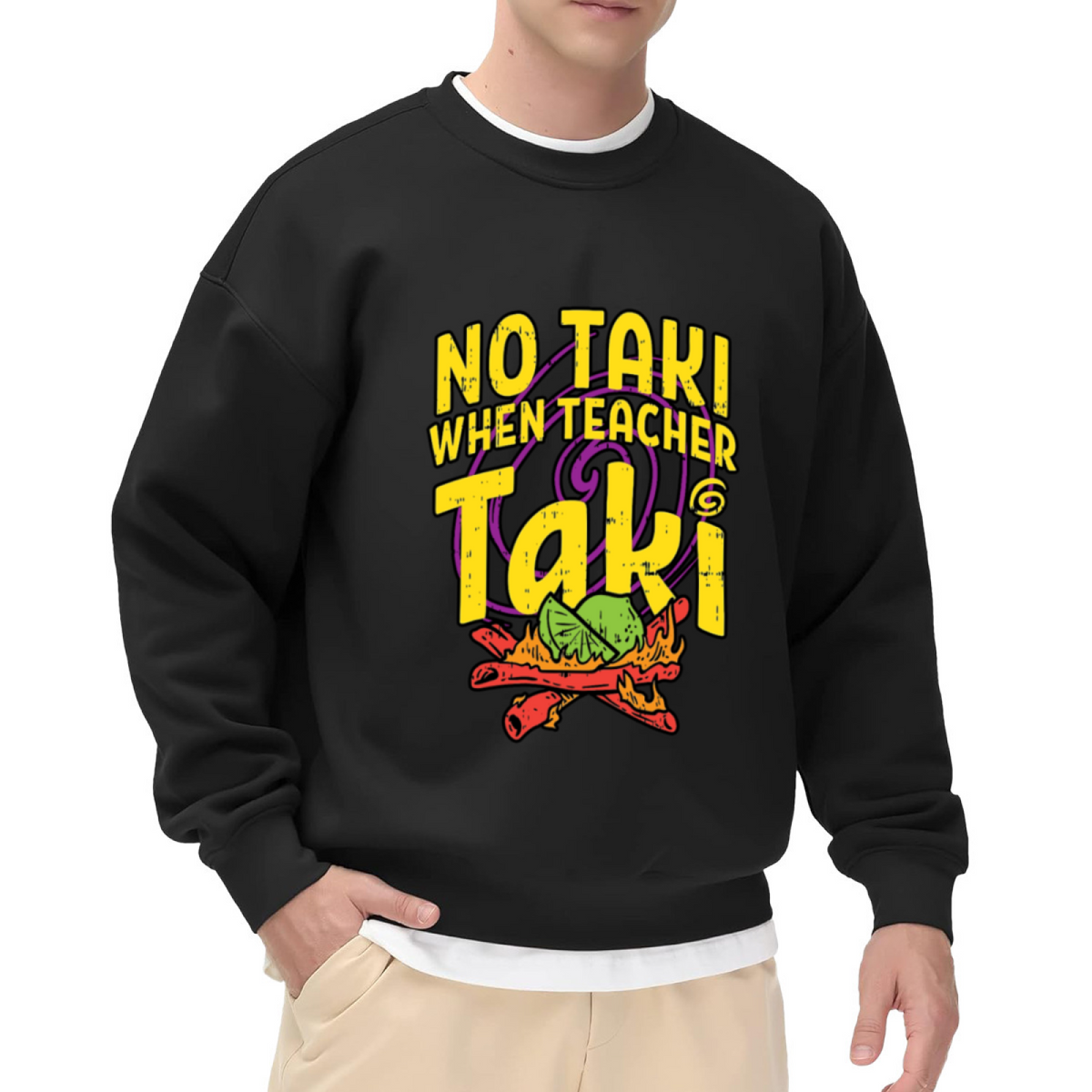 Funny Taki Snack Teacher Crewneck Sweatshirt | Back To School Hot Chips Pullover, Retro Distressed Lettering Graphic Top, Student Gift