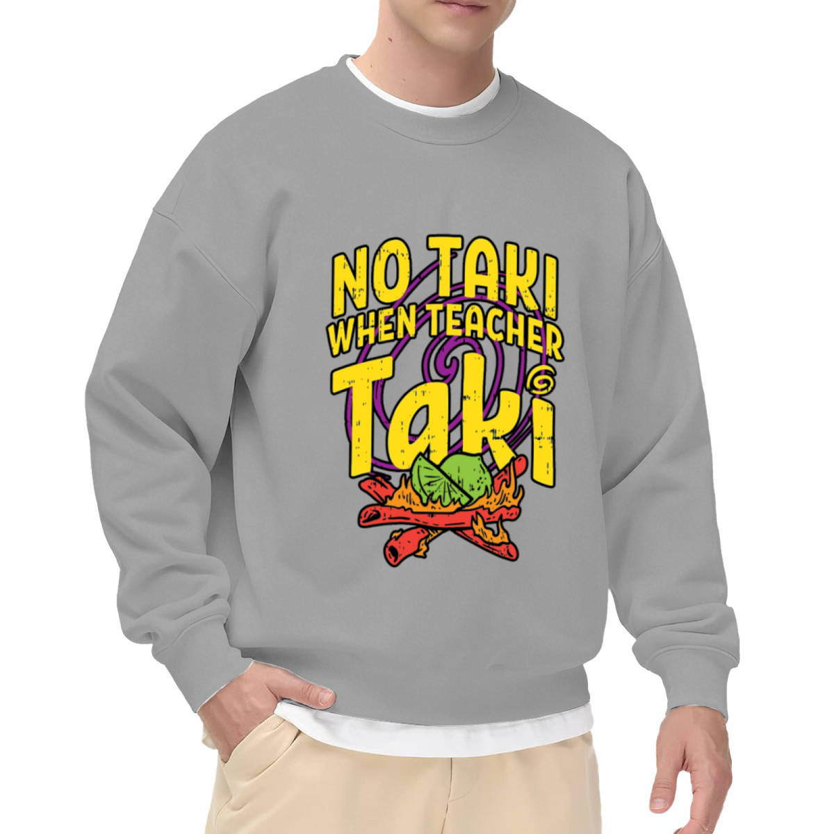 Funny Taki Snack Teacher Crewneck Sweatshirt | Back To School Hot Chips Pullover, Retro Distressed Lettering Graphic Top, Student Gift
