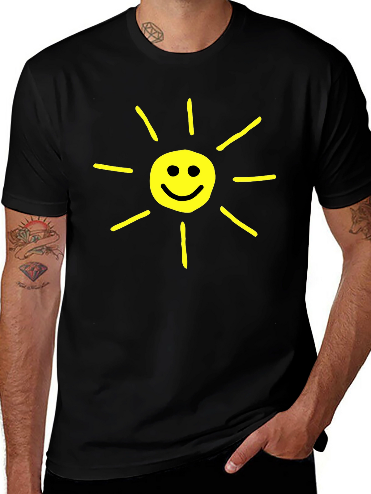 Happy Sunshine Graphic T-Shirt - Black Crew Neck