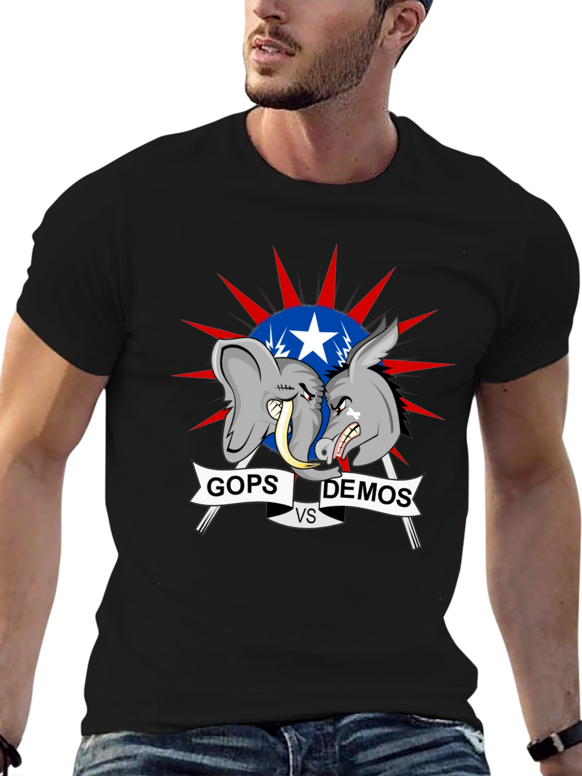 Political T-Shirt: GOPs vs DEMOs Cartoon