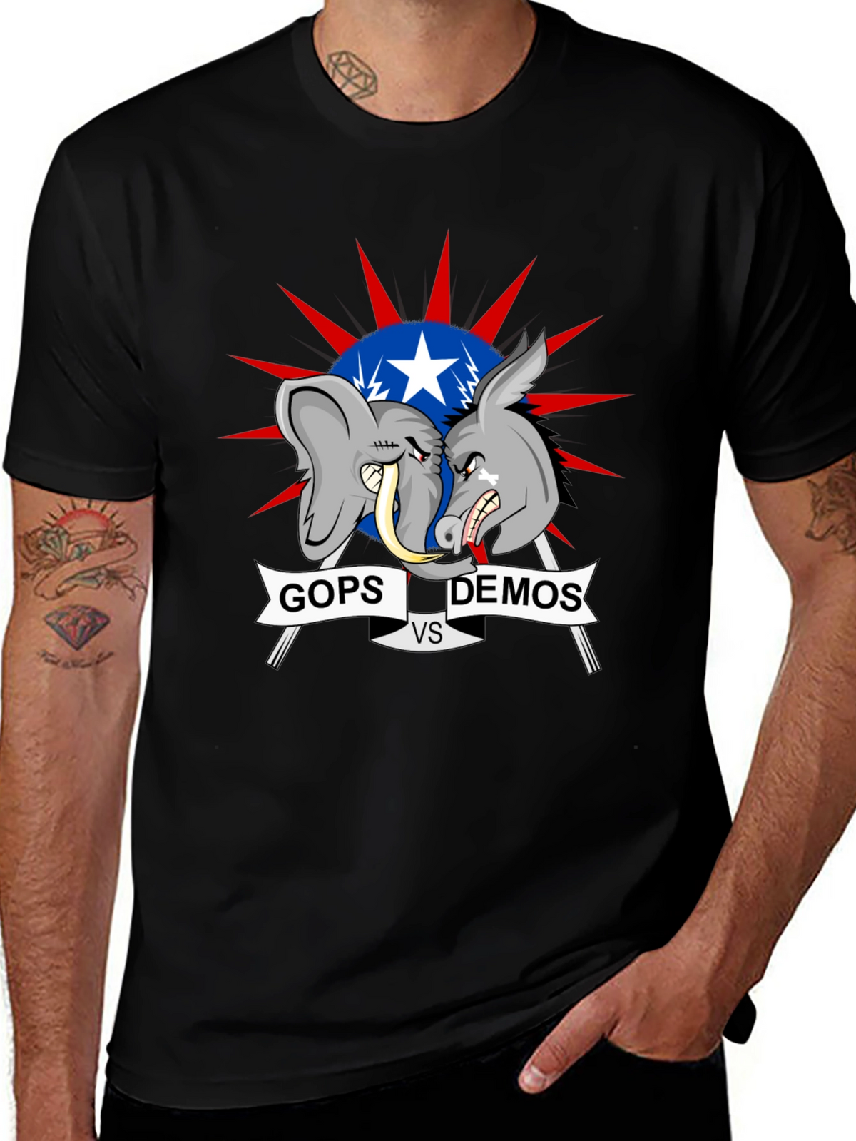 Political T-Shirt: GOPs vs DEMOs Cartoon