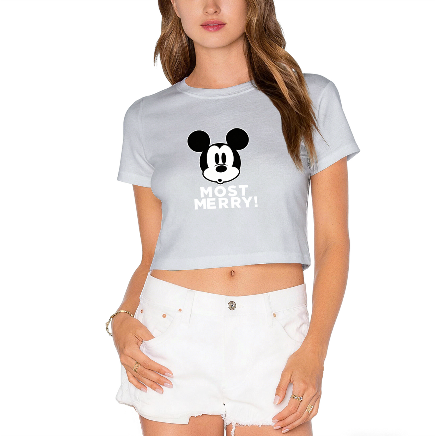 Fun Mickey Mouse Most Merry Graphic Red Cropped Top