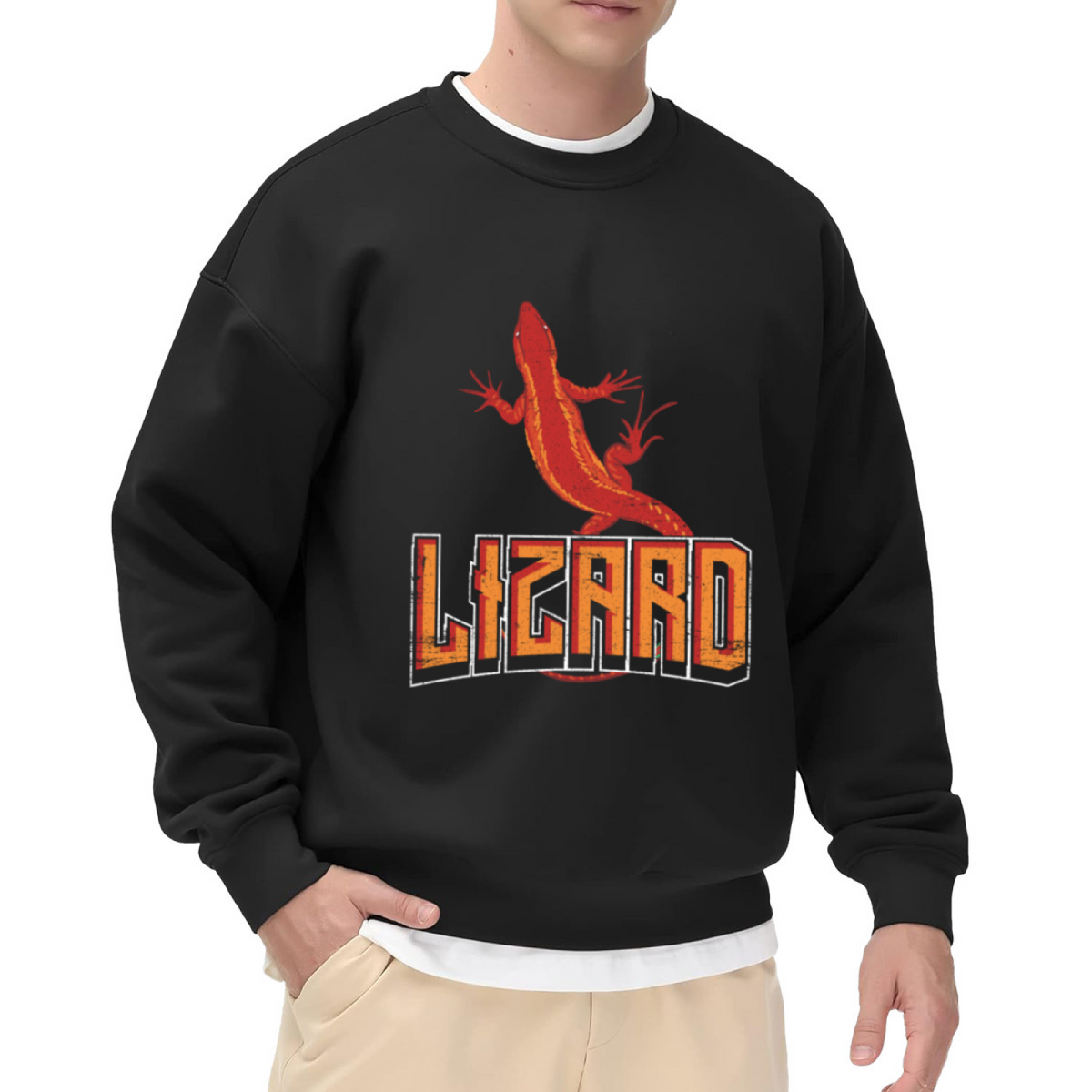 Lizard Retro Crewneck Sweatshirt | Vintage Distressed Reptile Graphic Pullover, 70s Lettering Streetwear Top, Lizard Lover Gift