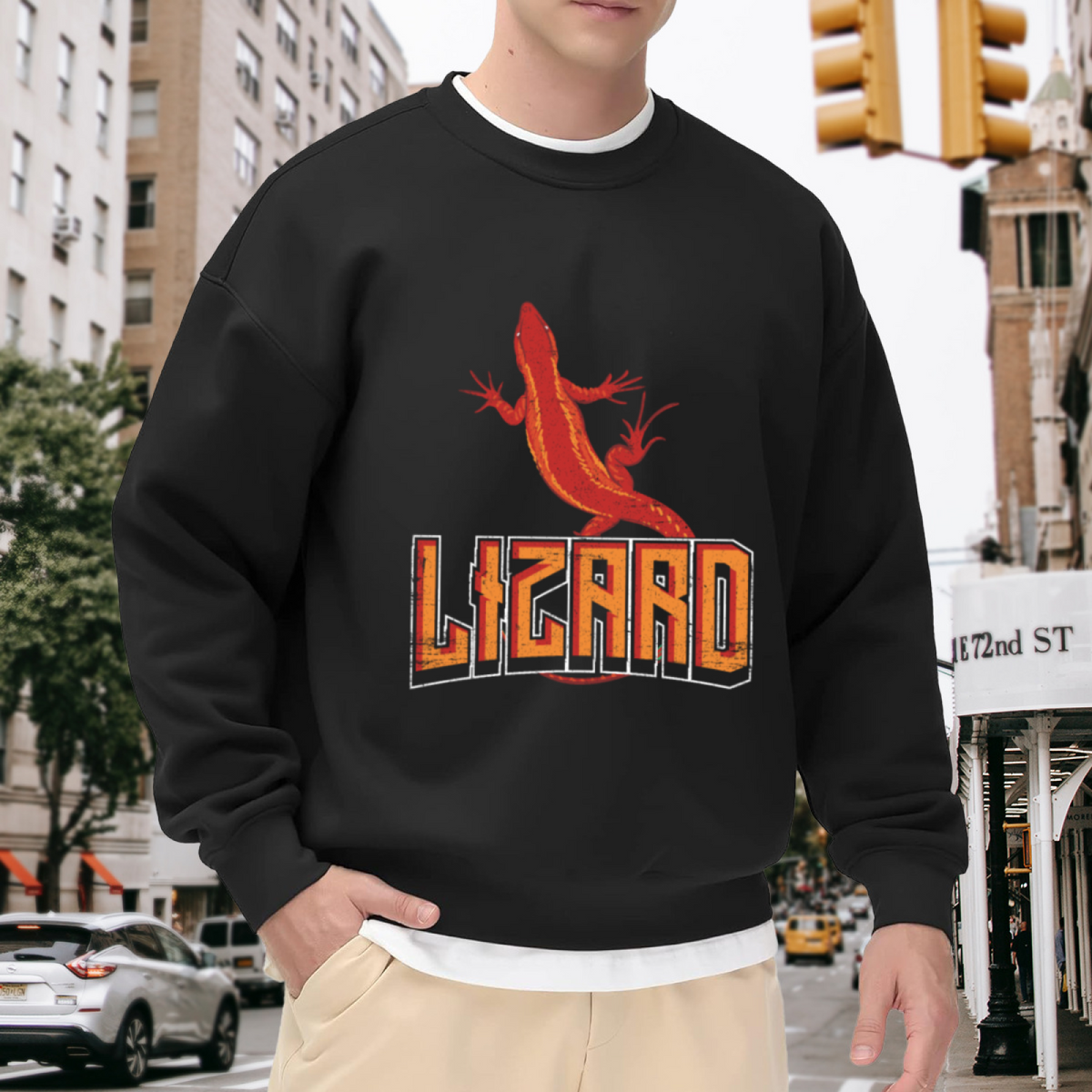 Lizard Retro Crewneck Sweatshirt | Vintage Distressed Reptile Graphic Pullover, 70s Lettering Streetwear Top, Lizard Lover Gift