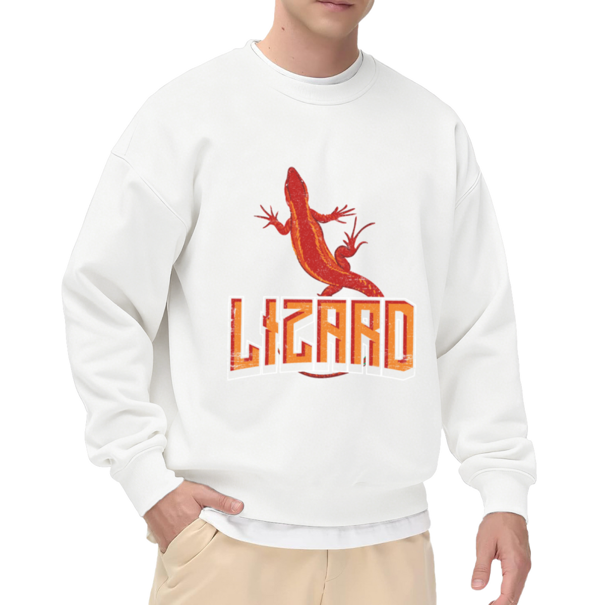 Lizard Retro Crewneck Sweatshirt | Vintage Distressed Reptile Graphic Pullover, 70s Lettering Streetwear Top, Lizard Lover Gift