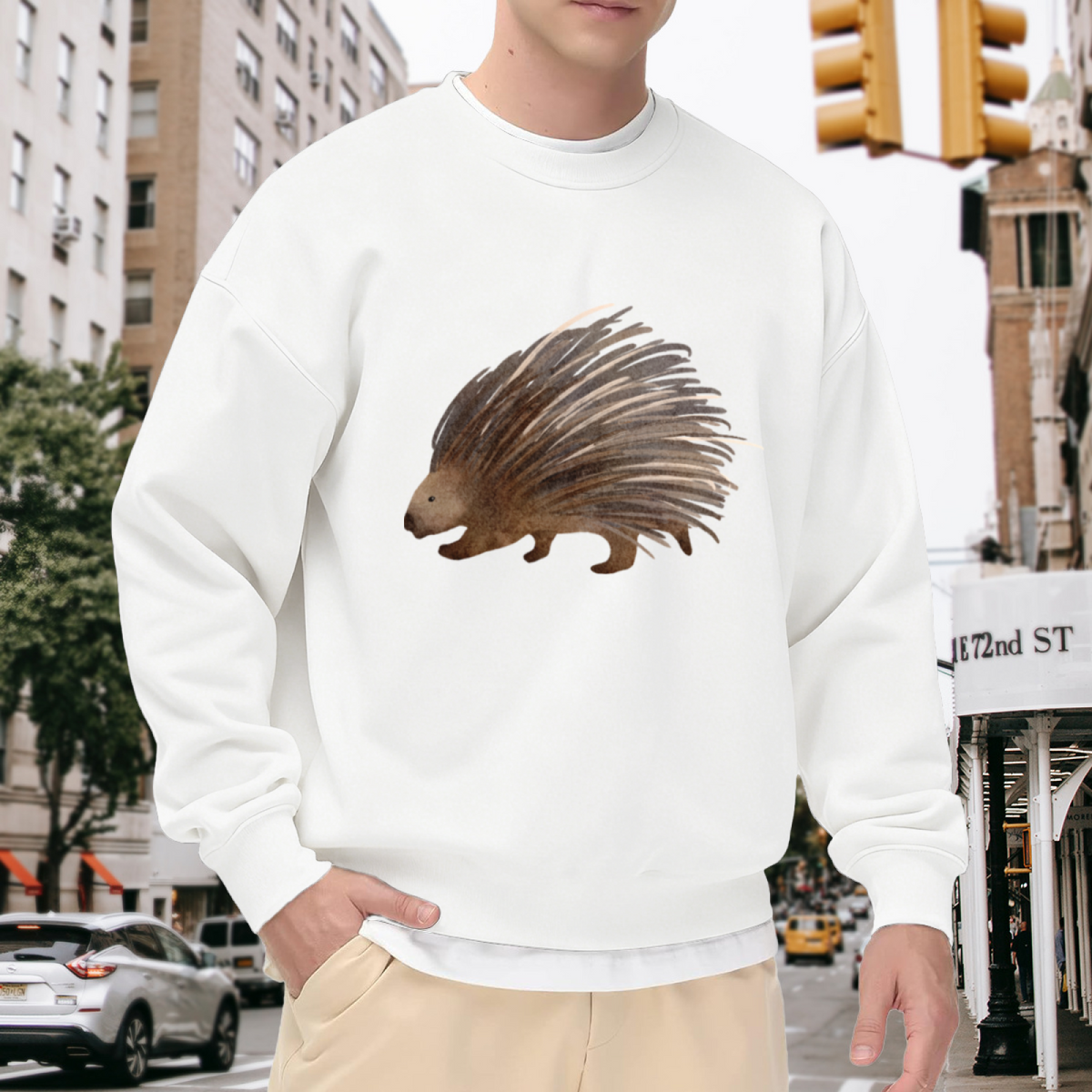 Watercolor Hedgehog Animal Art Crewneck Sweatshirt | Hand-Painted Woodland Creature Pullover, Nature Lover Gift