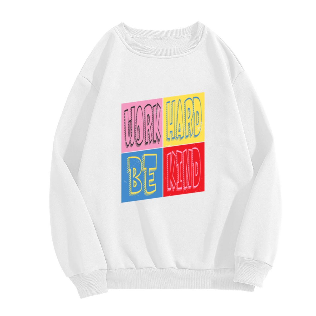Work Hard Be Kind Color Block Crewneck Sweatshirt Retro Motivational Graphic