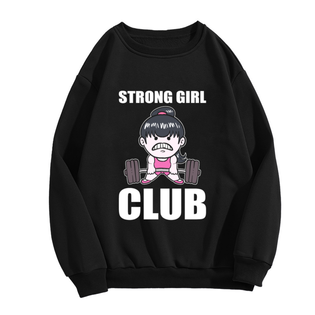 Strong Girl Club Weightlifting Crewneck Sweatshirt, Cartoon Gym Barbell Pullover, Fitness Gift For Her
