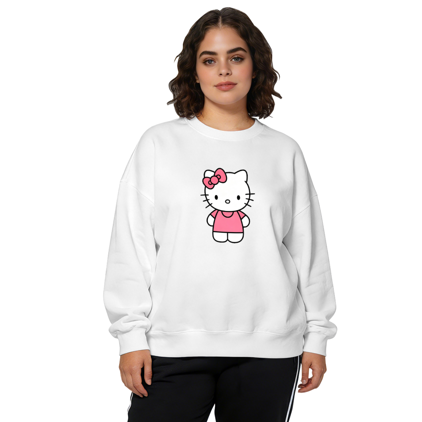 Simple Standing Pink?Bow Hello Kitty Crewneck Sweatshirt