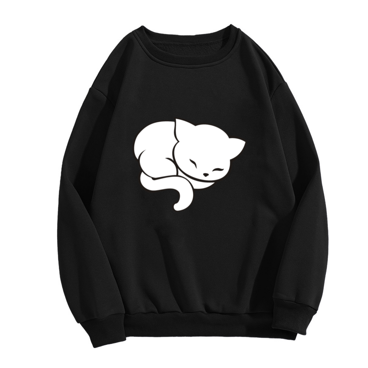 Minimalist Sleeping Cat Crewneck Sweatshirt, Cute Cozy Cat Lover Graphic Pullover