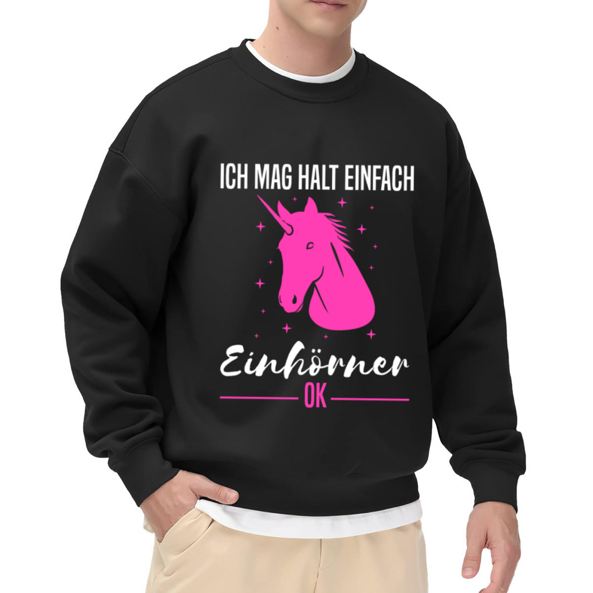 Pink Unicorn Lover Sweatshirt | Cute Cartoon Unicorn Graphic Crewneck, Quirky German Text Pullover Top, Unicorn Gift for Girls Women