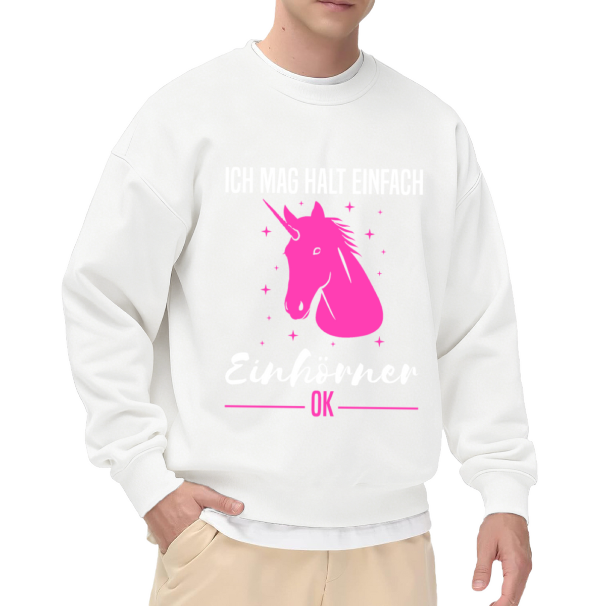 Pink Unicorn Lover Sweatshirt | Cute Cartoon Unicorn Graphic Crewneck, Quirky German Text Pullover Top, Unicorn Gift for Girls Women