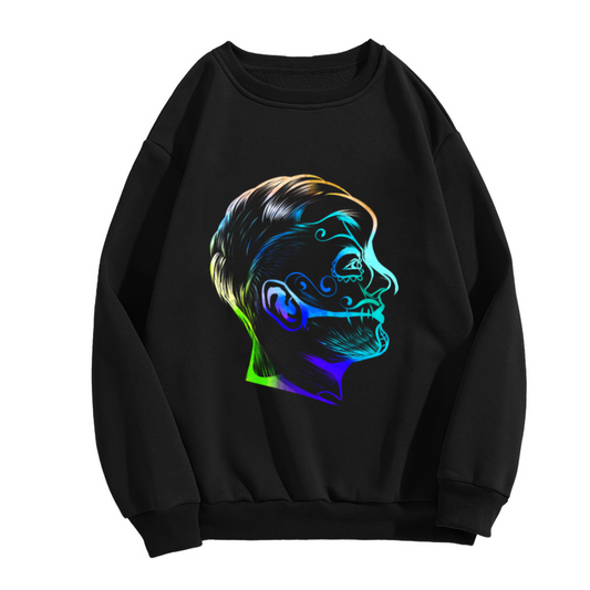 Cyberpunk Neon Glowing Male Profile Head Crewneck Sweatshirt Graphic Print