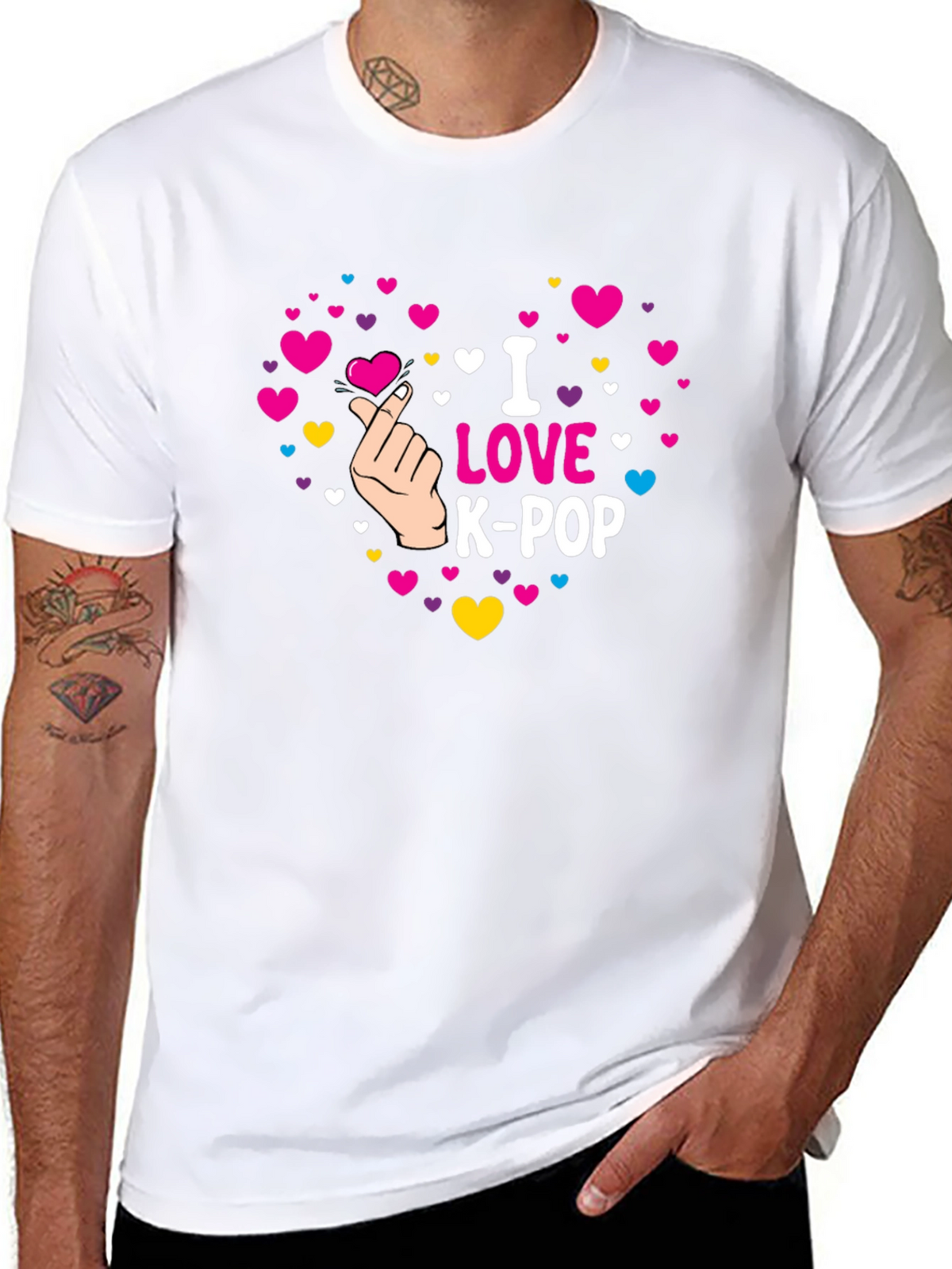 I Love K-Pop Heart Graphic Black T-Shirt