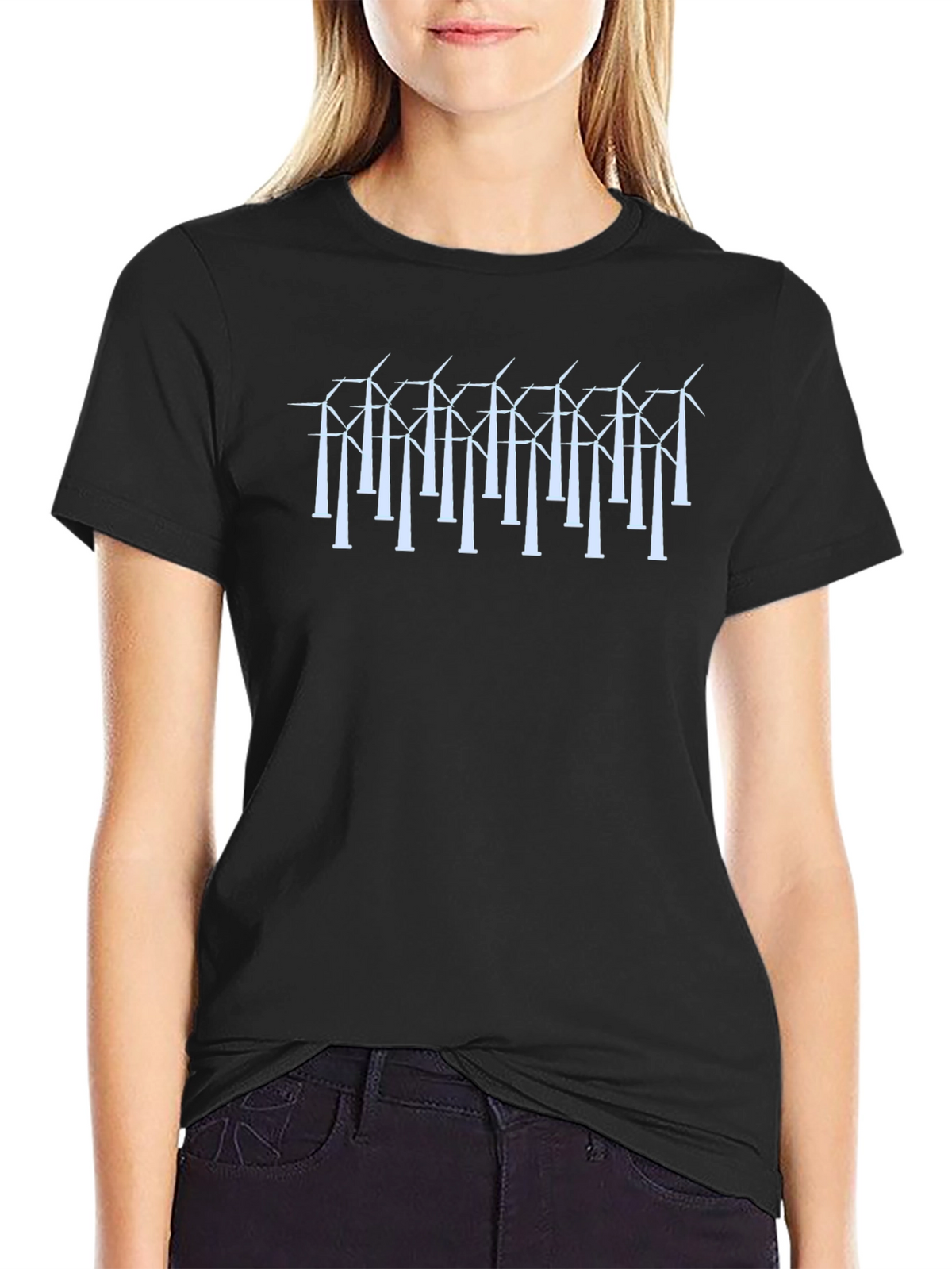 Wind Turbine Graphic Black T-Shirt - Sustainable Energy Style