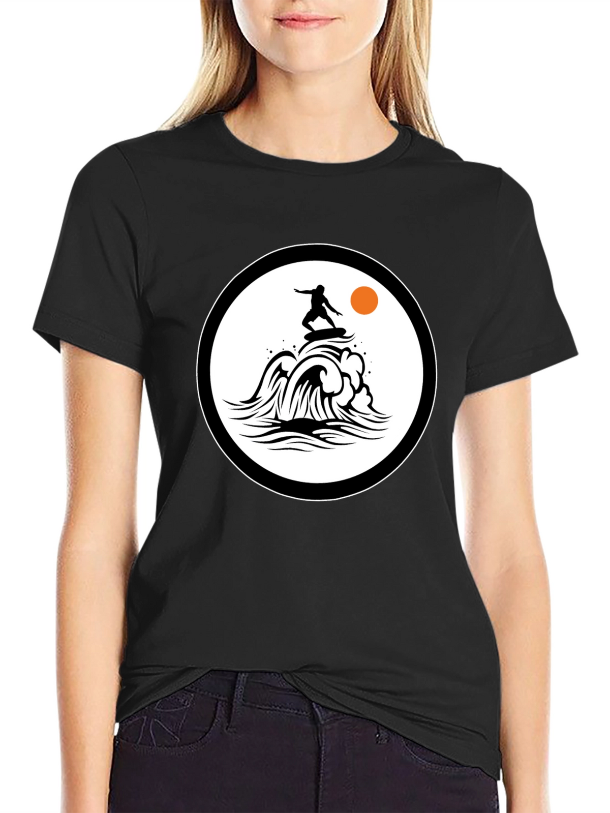 Surfer Wave Graphic Black T-Shirt