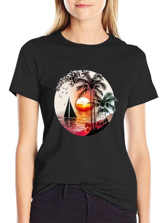 Tropical Sunset Sailboat Graphic T-Shirt