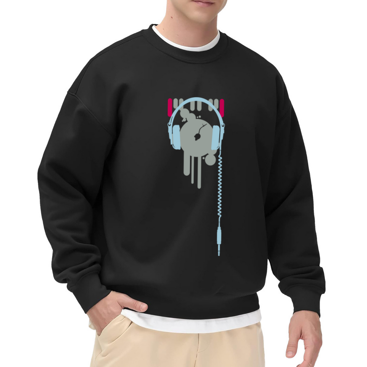 Vintage Retro Audio Headphones Vinyl Drip Crewneck Sweatshirt for Music Lovers