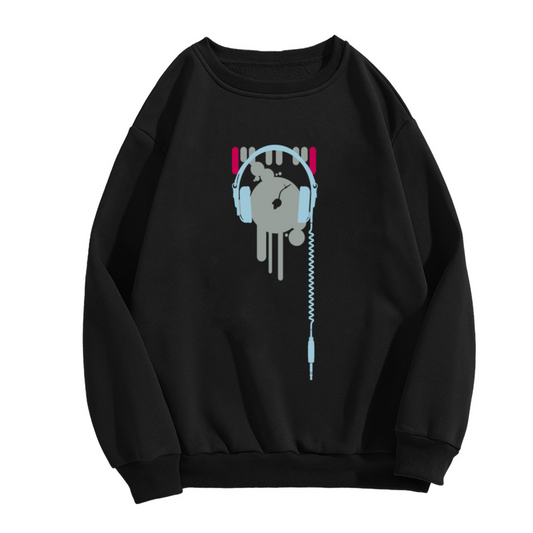 Vintage Retro Audio Headphones Vinyl Drip Crewneck Sweatshirt for Music Lovers