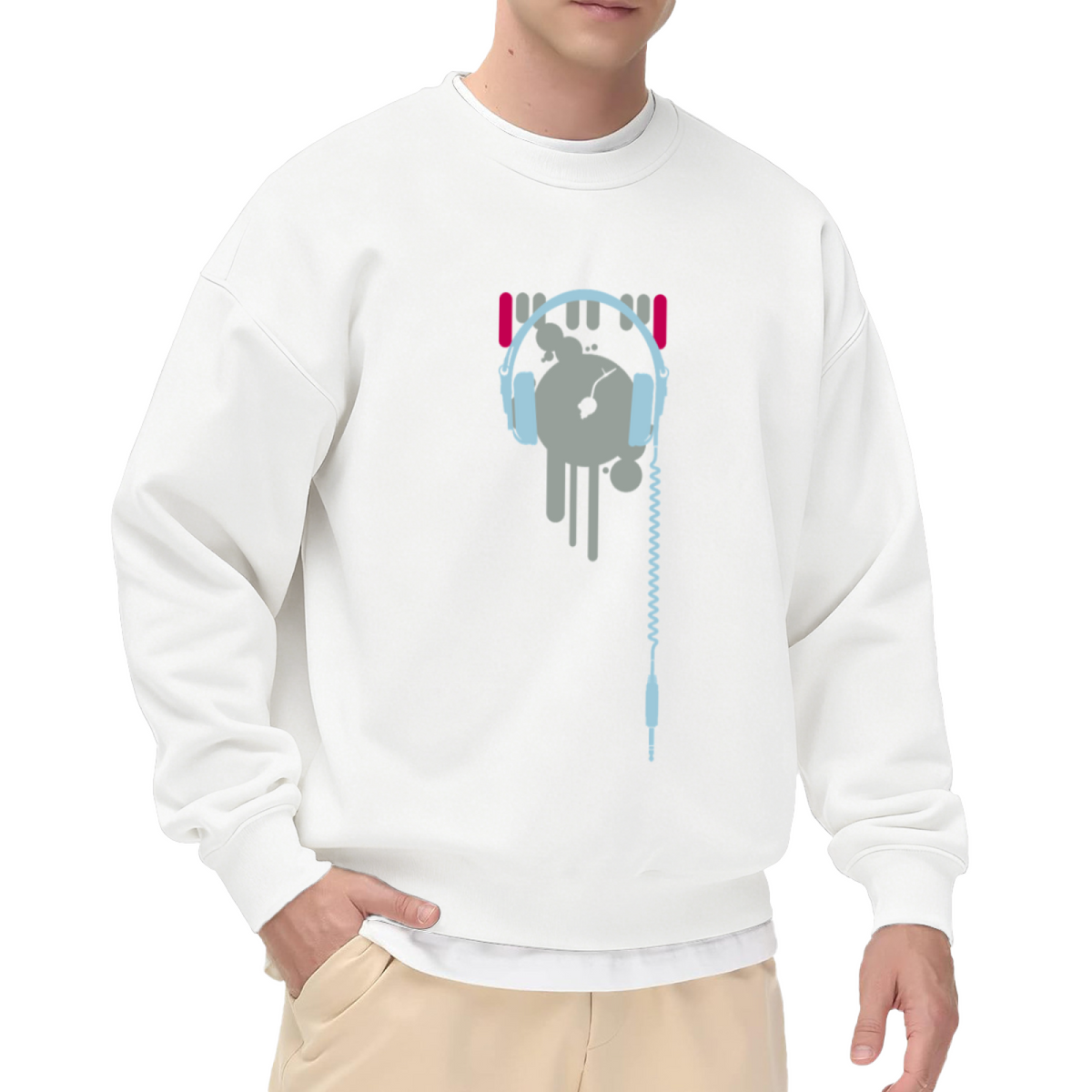Vintage Retro Audio Headphones Vinyl Drip Crewneck Sweatshirt for Music Lovers