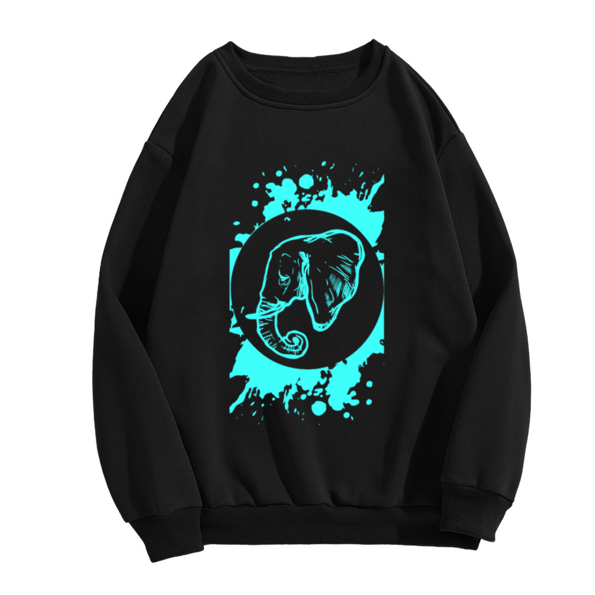 Elephant Ink Line Art Crewneck Sweatshirt - Splash Art Wildlife Graphic Pullover, Modern Animal Streetwear, Bold Graphic