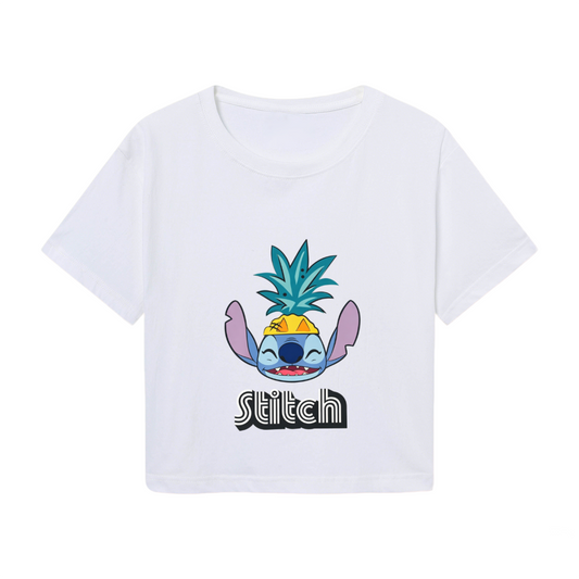 Pineapple Cool Stitch White Cropped Tee