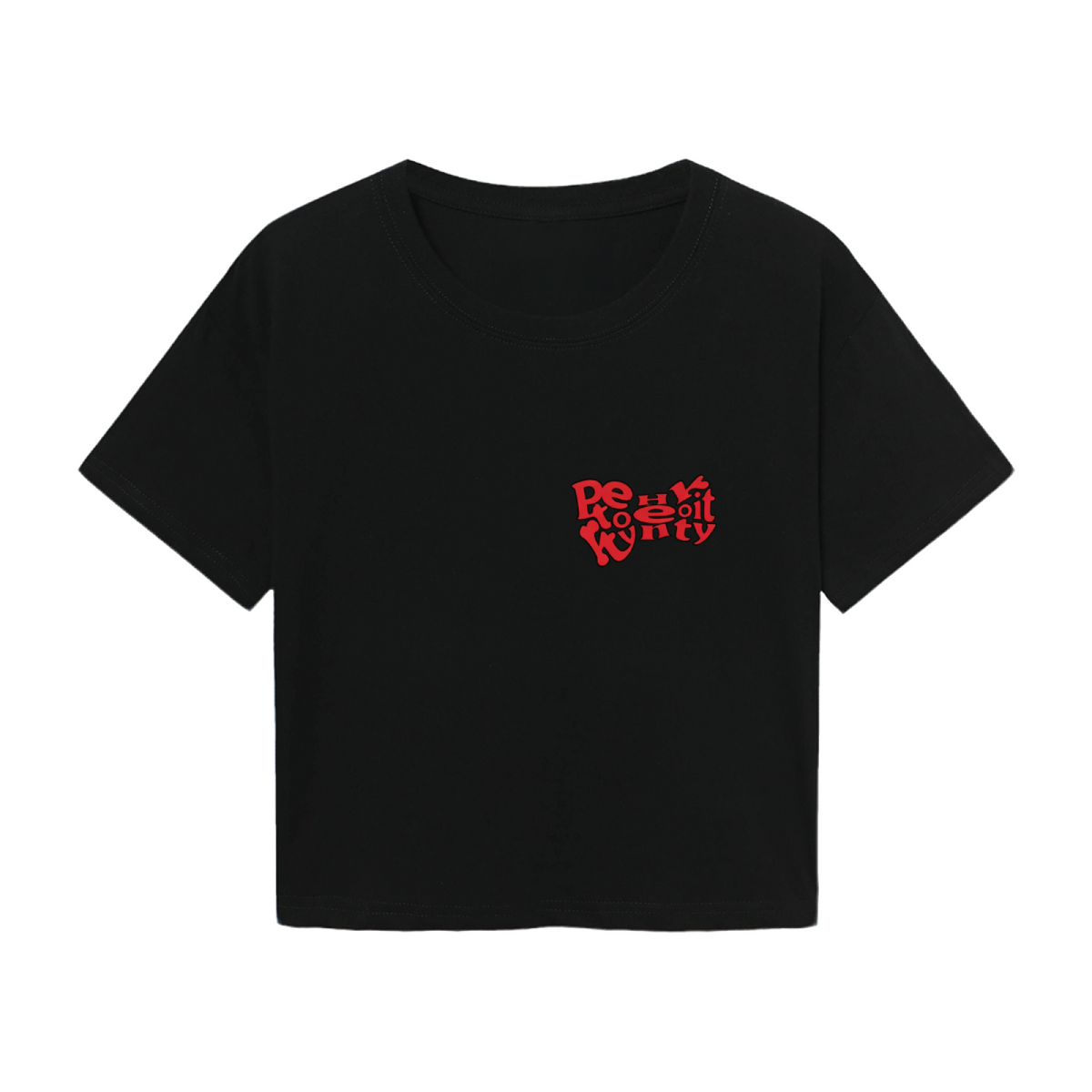 Retro Text Graphic Black Cropped T?Shirt