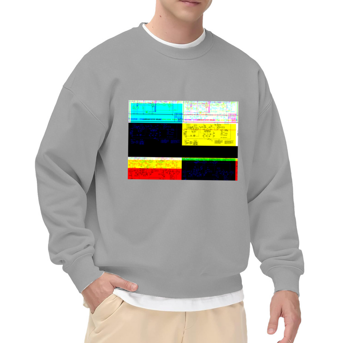 Circuit Diagram Glitch Art Sweatshirt | Vintage Electronics Blueprint Graphic Crewneck, Tech Schematic Pullover Top, Engineer Gift for Geeks
