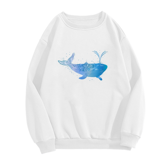 Artistic Watercolor Whale Crewneck Sweatshirt for Ocean Lovers Marine Life Graphic Design