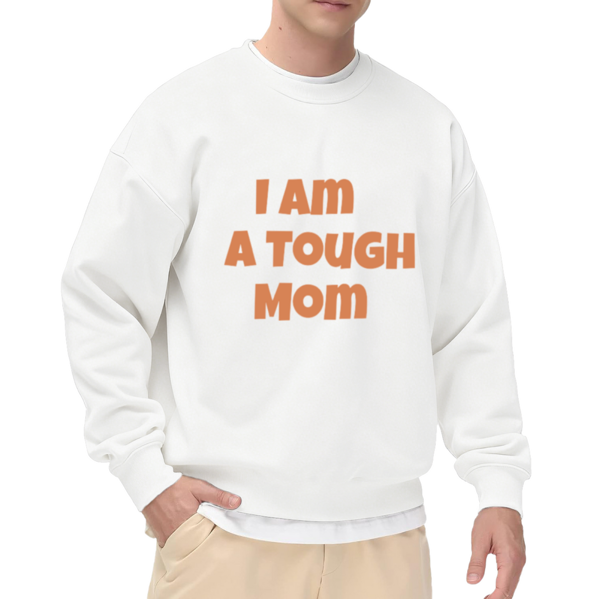 Funny ""I AM A TOUGH MOM"" Text Print Crewneck Sweatshirt for Mother's Day Gifts