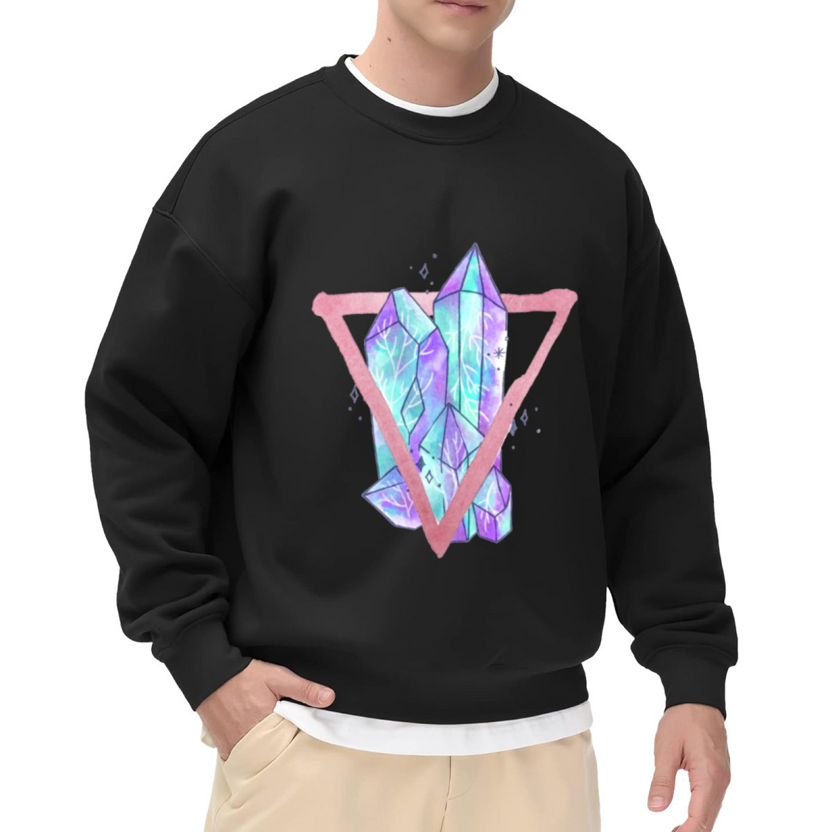 Crystal Cluster Design Crewneck Sweatshirt - Watercolor Geometric Aesthetic Top