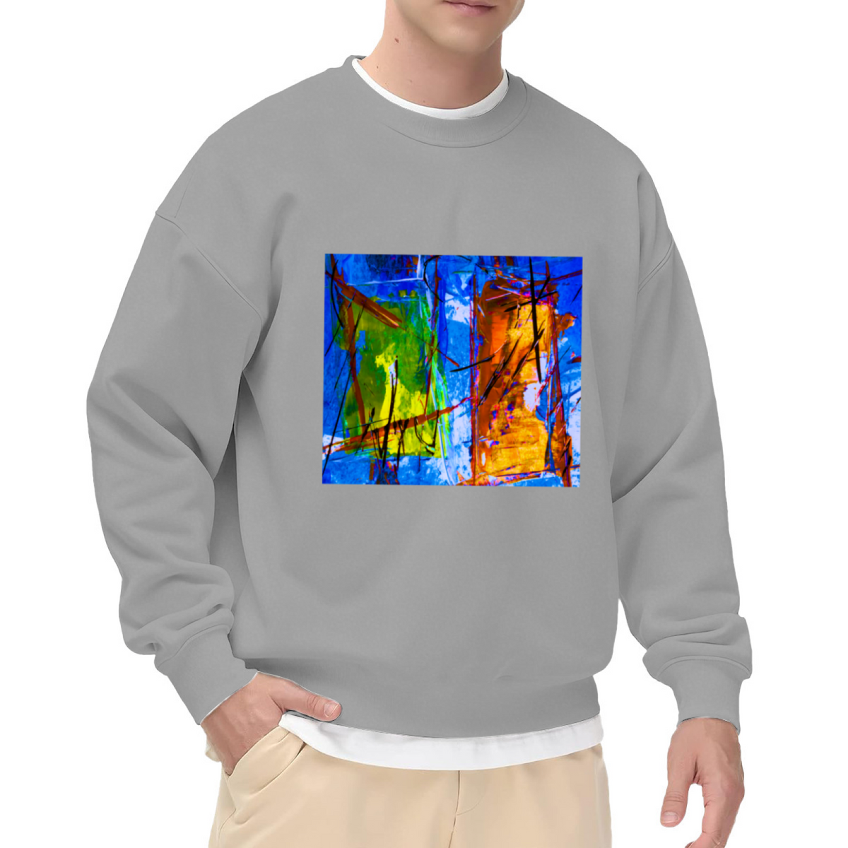 Abstract Color Block Art Sweatshirt | Modern Abstract Expressionist Graphic Crewneck, Artistic Print Pullover Top, Art Lover Gift for Women Men