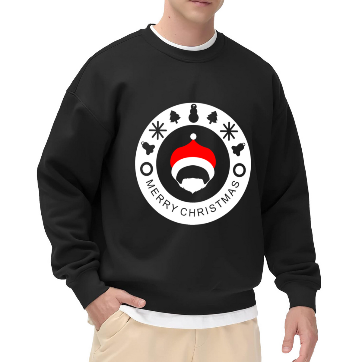 Merry Christmas Santa Badge Crewneck Sweatshirt, Festive Holiday Icon Pullover, Christmas Gift