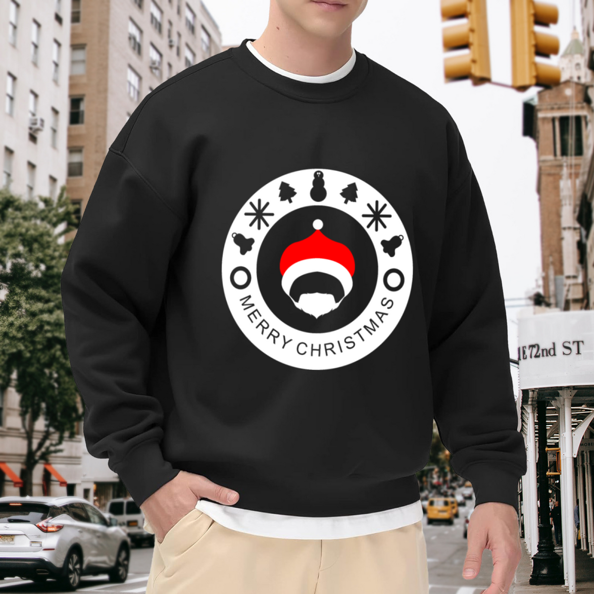 Merry Christmas Santa Badge Crewneck Sweatshirt, Festive Holiday Icon Pullover, Christmas Gift