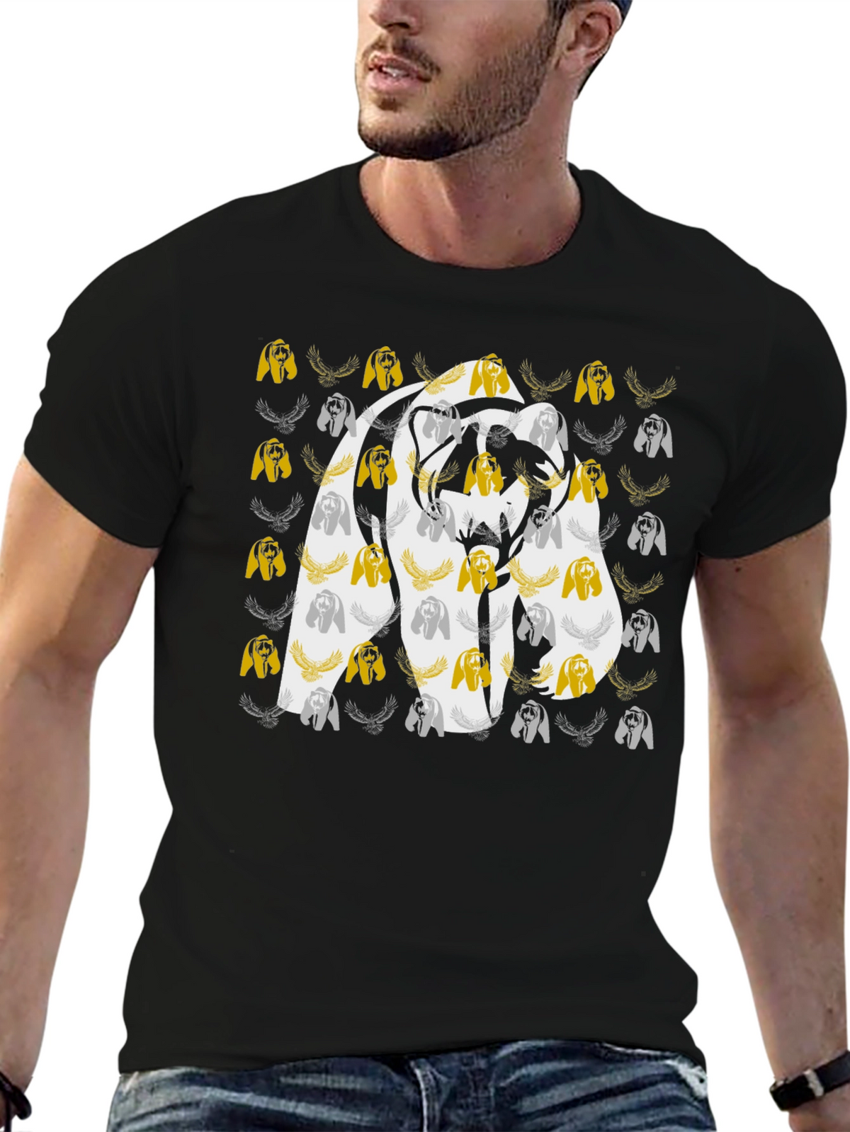 Bear Graphic Print Black Tee