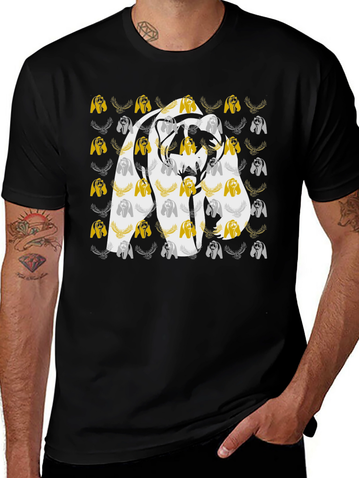 Bear Graphic Print Black Tee
