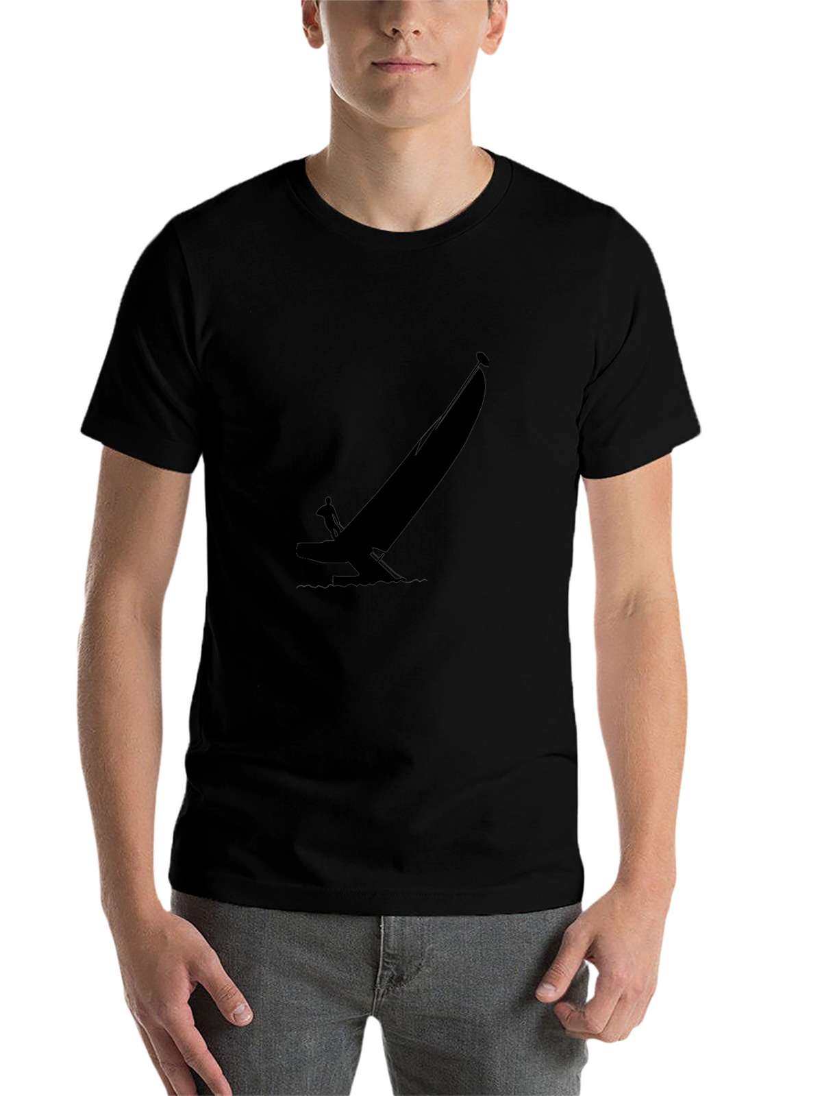 Black T-Shirt with Sailboat Graphic