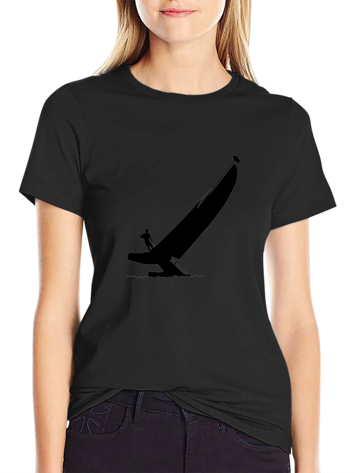 Black T-Shirt with Sailboat Graphic